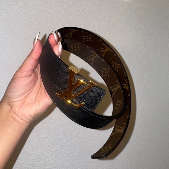 Louis Vuitton Black/Brown Monogram Belt with Gold Buckle reversible NEVER WORN - Picture 1 of 6